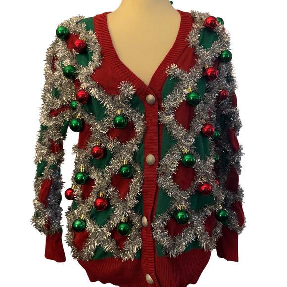 Tipsy Elves Women's Tacky Tinsel Ugly Christmas Sweater Cardigan, Medium, NWT - Picture 1 of 7